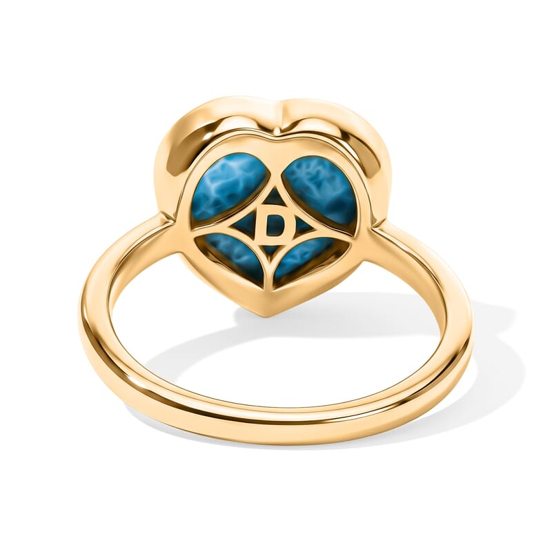 D'Joy AAA Larimar 4.10 ctw Ocean Heart Ring 18K YG Plated Sterling Silver (Size 6.0)
