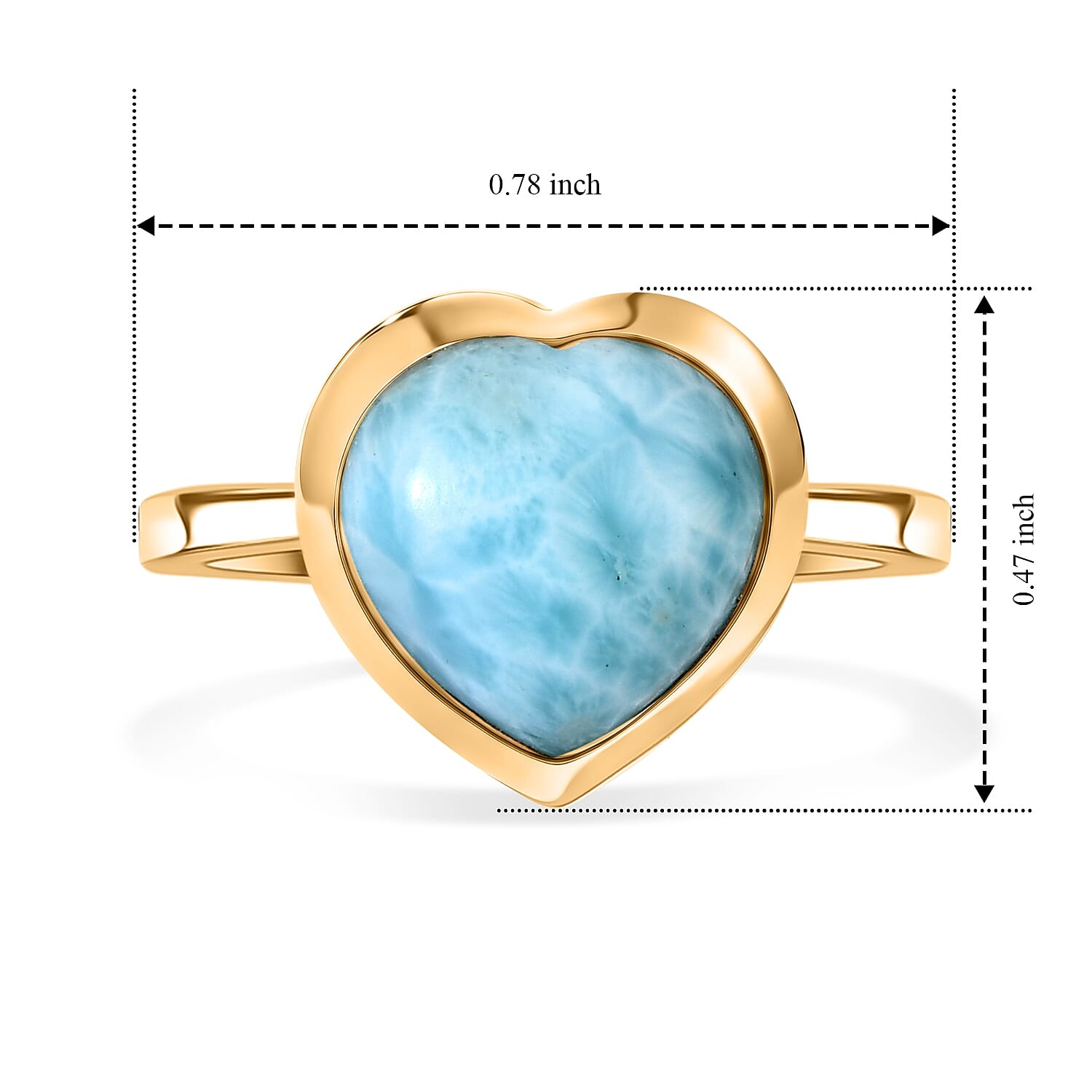 D'Joy AAA Larimar Solitaire Ring 18K YG Plated Sterling Silver (Size 6.0) 4.10 ctw