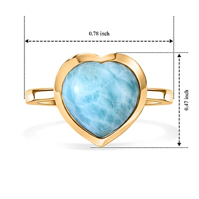 D'Joy AAA Larimar Solitaire Ring 18K YG Plated Sterling Silver (Size 6.0) 4.10 ctw