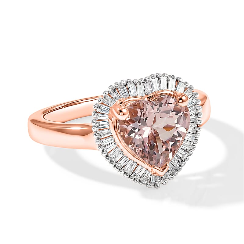 D'Joy Premium Pink Morganite and Diamond (0.26 cts) 2.00 ctw Blush Love Ring in 18K Vermeil RG Over Sterling Silver (Size 6.0)