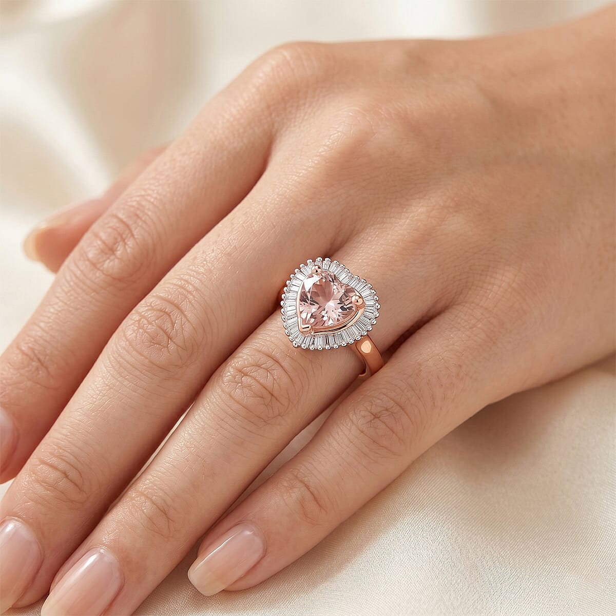 D'Joy Premium Pink Morganite, Diamond (0.26 cts) Ring in 18K Vermeil RG Over Sterling Silver (Size 10.0) 2.00 ctw image number 1