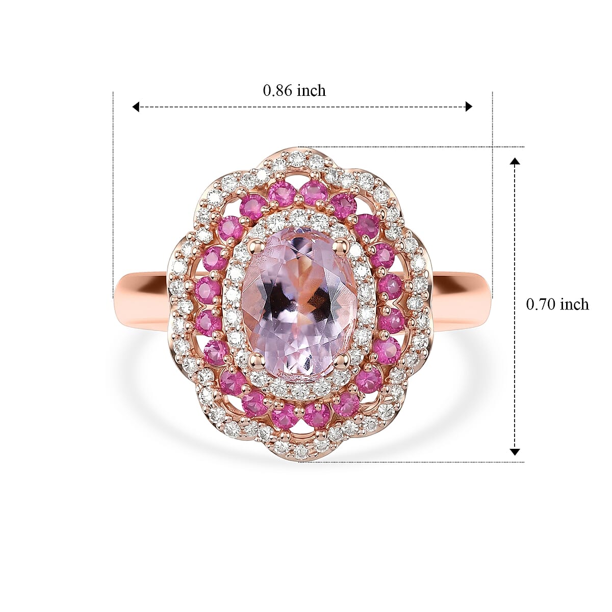 D'Joy Premium Pink Morganite and Multi Gemstone 1.80 ctw Rose Bloom Ring in 18K Vermeil RG Over Sterling Silver (Size 10.0) image number 5