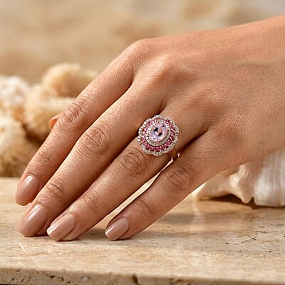 D'Joy Premium Pink Morganite and Multi Gemstone 1.80 ctw Rose Bloom Ring in 18K Vermeil RG Over Sterling Silver (Size 6.0)