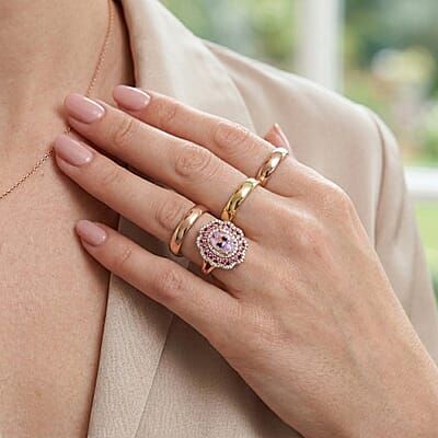 D'Joy Premium Pink Morganite and Multi Gemstone 1.80 ctw Rose Bloom Ring in 18K Vermeil RG Over Sterling Silver (Size 6.0)