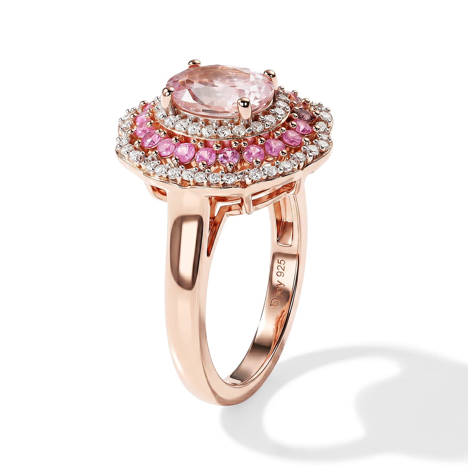D'Joy Premium Pink Morganite and Multi Gemstone 1.80 ctw Rose Bloom Ring in 18K Vermeil RG Over Sterling Silver (Size 6.0)