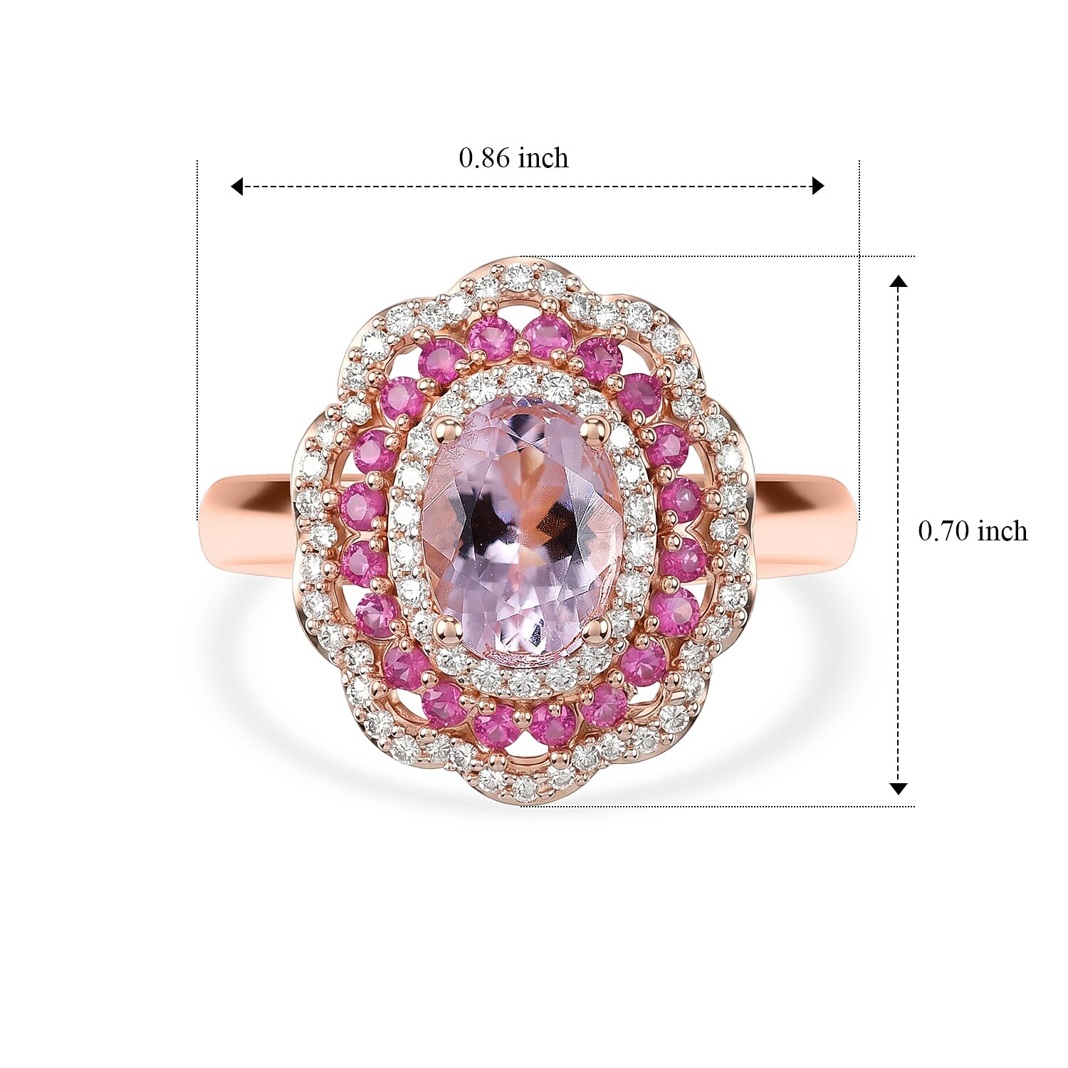 D'Joy Premium Pink Morganite and Multi Gemstone 1.80 ctw Rose Bloom Ring in 18K Vermeil RG Over Sterling Silver (Size 6.0)
