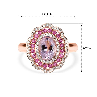 D'Joy Premium Pink Morganite and Multi Gemstone 1.80 ctw Rose Bloom Ring in 18K Vermeil RG Over Sterling Silver (Size 6.0)