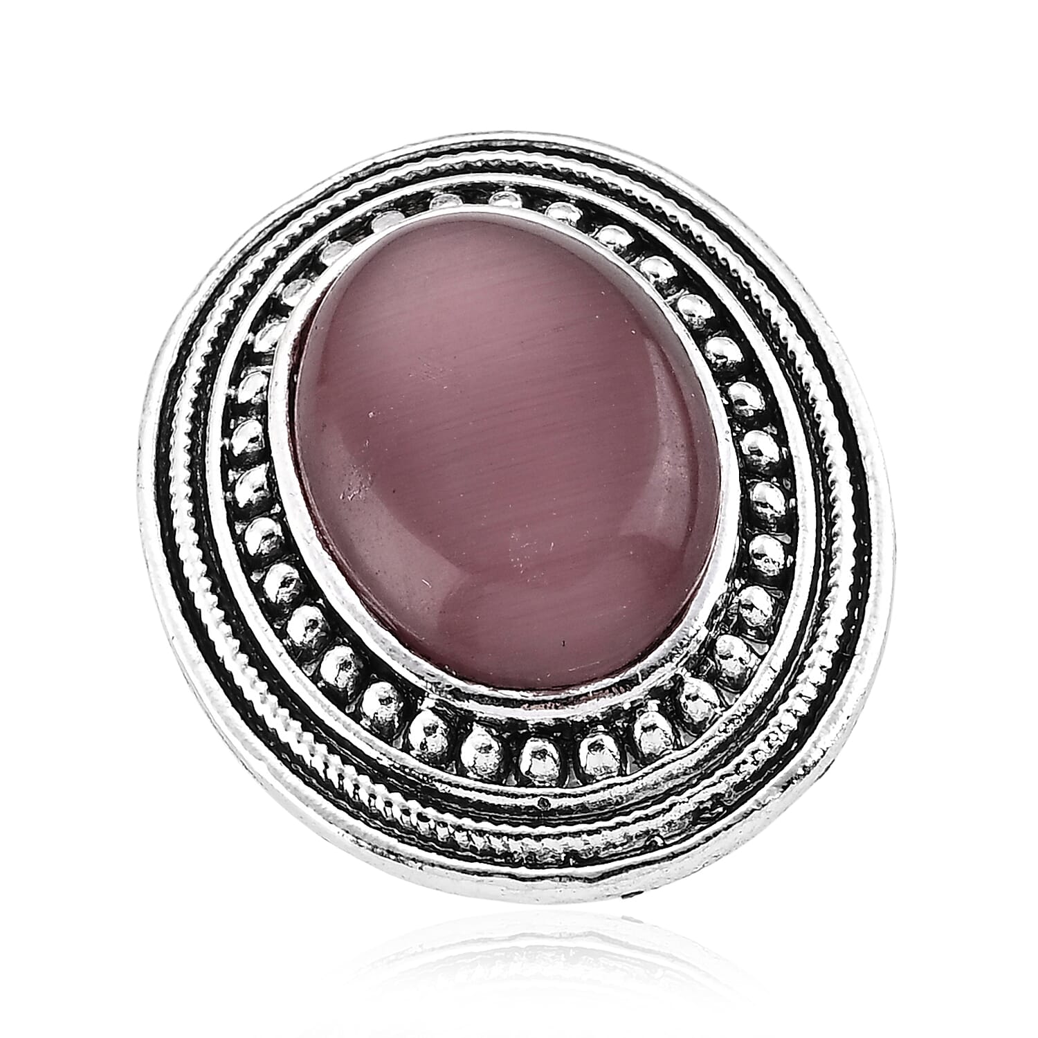 Lab Created Purple Cat's Eye 40.00 ctw Ring in Silvertone (Adjustable)