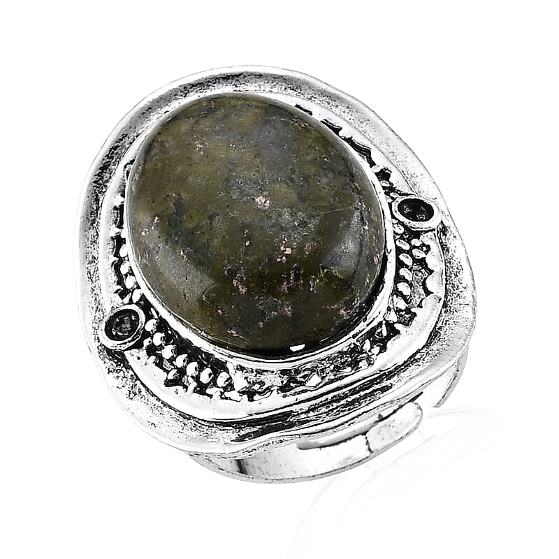 Unakite 38.00 ctw Ring in Silvertone (Adjustable)