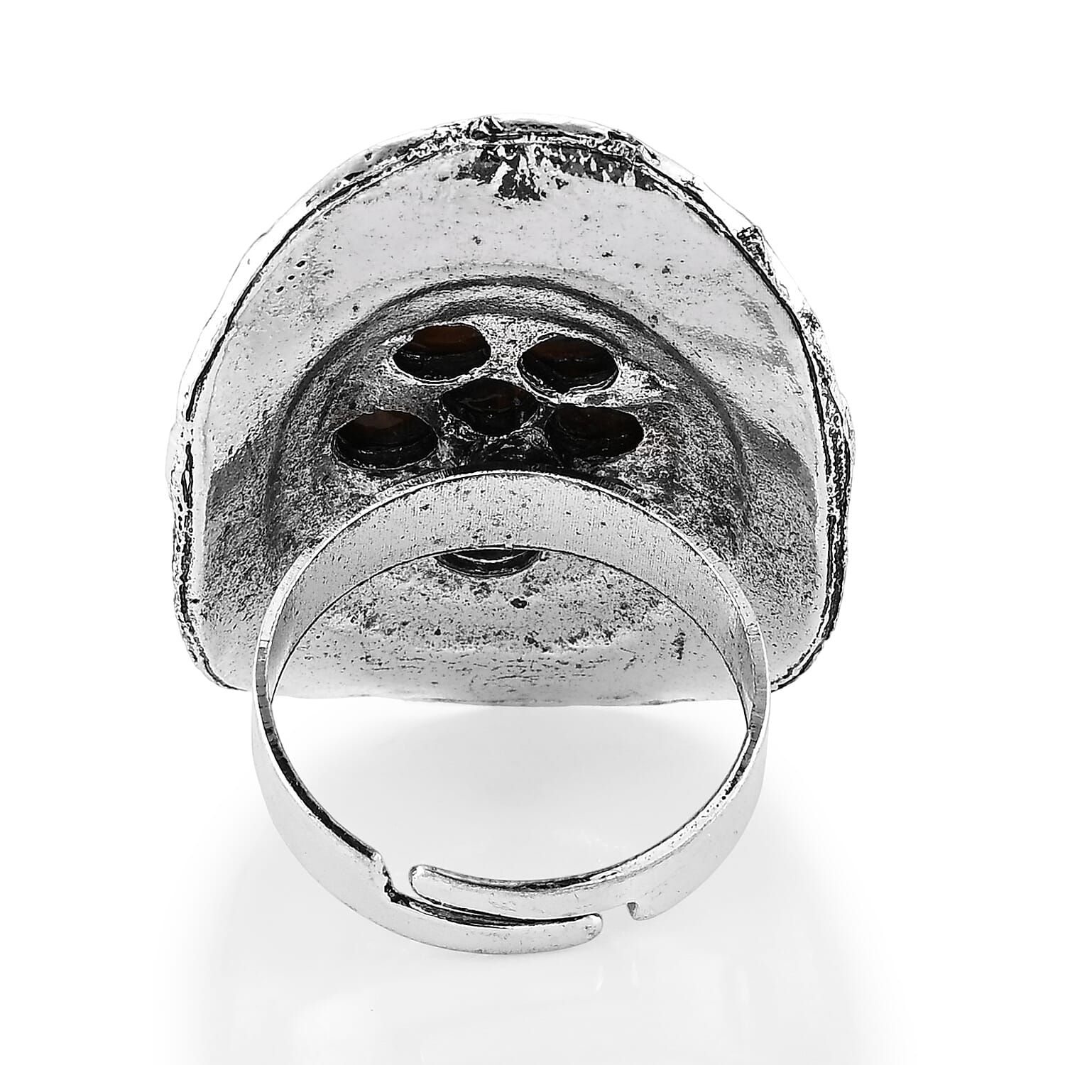 Simulated Brown Cat's Eye Ring in Silvertone (Adjustable)