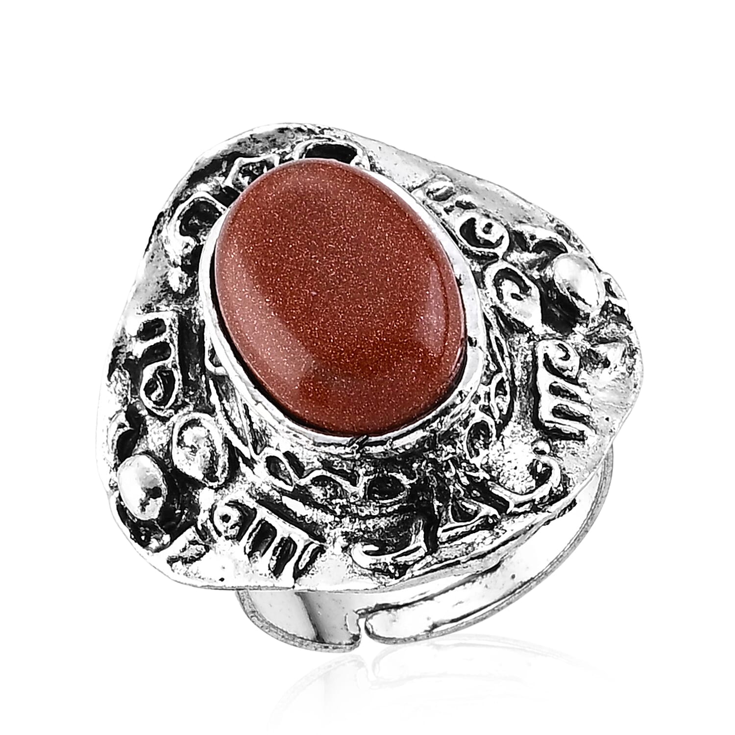 Gold Sandstone 25.00 ctw Ring in Silvertone (Adjustable)