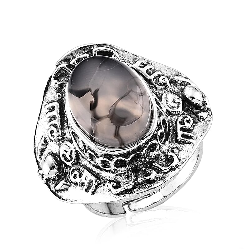 Agate 28.00 ctw Ring in Silvertone (Adjustable)