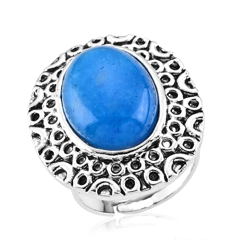 Turquoise 30.00 ctw Ring in Silvertone (Adjustable)