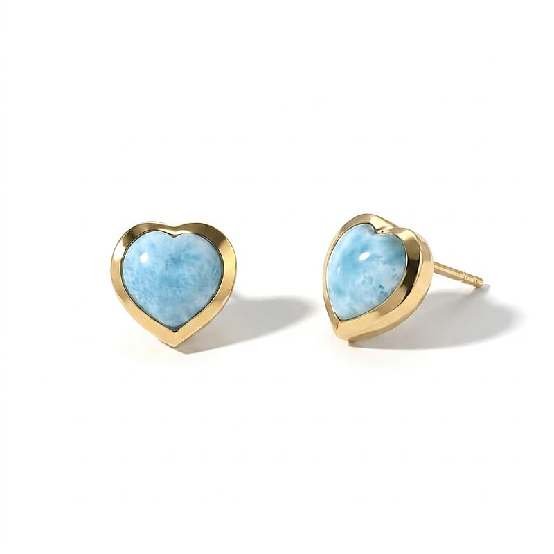 Larimar  Solitaire Stud Push Post Earring Sterling Silver 3.40 ctw