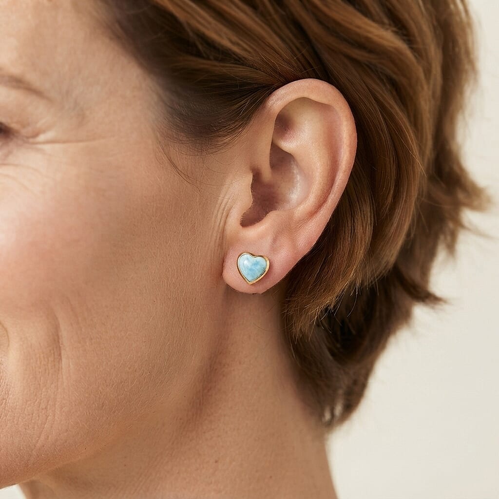 Larimar  Solitaire Stud Push Post Earring Sterling Silver 3.40 ctw