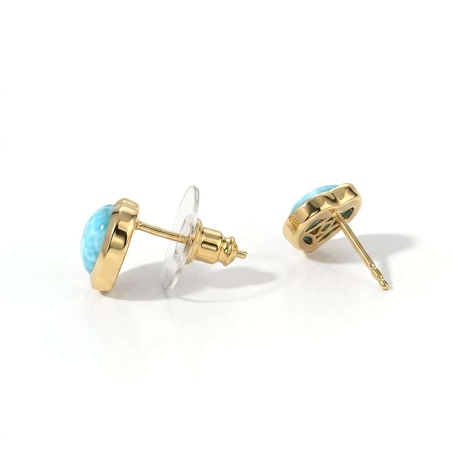 Larimar  Solitaire Stud Push Post Earring Sterling Silver 3.40 ctw