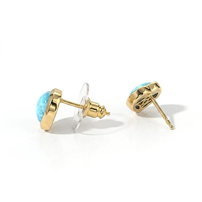 Larimar  Solitaire Stud Push Post Earring Sterling Silver 3.40 ctw