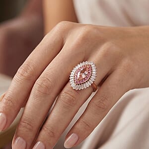 D'Joy Premium Pink Morganite and Multi Gemstone 2.35 ctw Rose Sunburst Ring in 18K Vermeil RG Over Sterling Silver (Size 6.0)