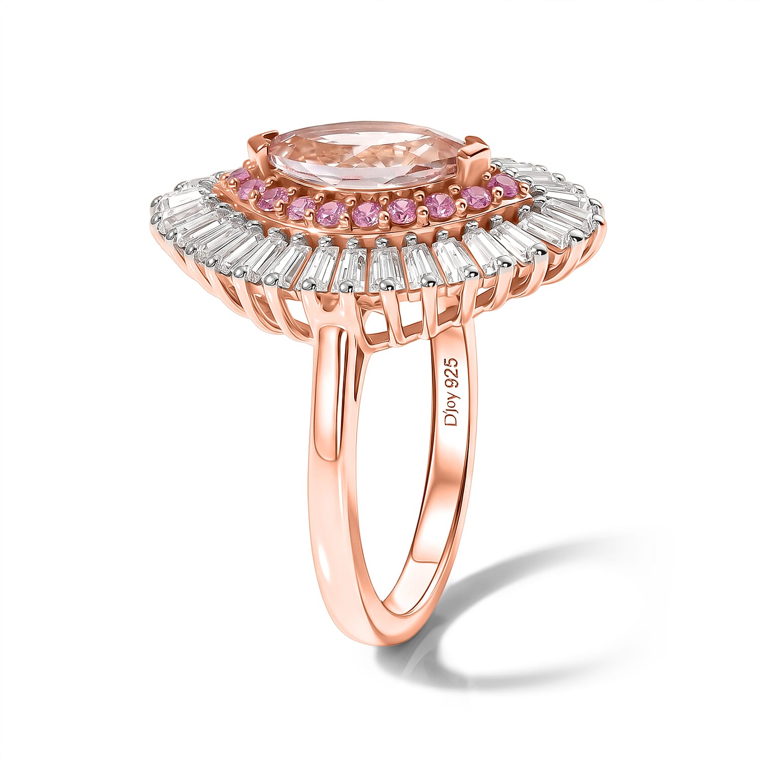 D'Joy Premium Pink Morganite and Multi Gemstone 2.35 ctw Rose Sunburst Ring in 18K Vermeil RG Over Sterling Silver (Size 6.0)