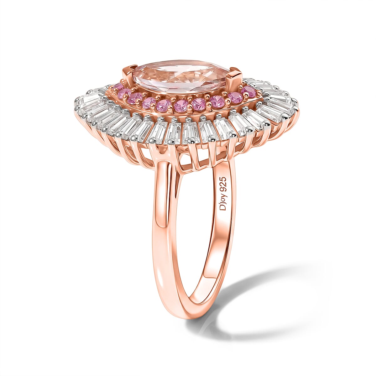 D'Joy Premium Pink Morganite and Multi Gemstone 2.35 ctw Rose Sunburst Ring in 18K Vermeil RG Over Sterling Silver (Size 6.0) image number 3