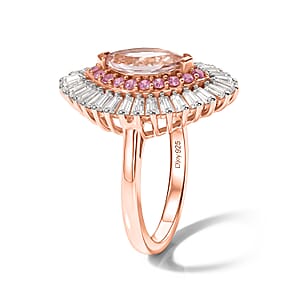D'Joy Premium Pink Morganite and Multi Gemstone 2.35 ctw Rose Sunburst Ring in 18K Vermeil RG Over Sterling Silver (Size 6.0)