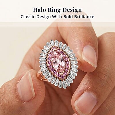 D'Joy Premium Pink Morganite and Multi Gemstone 2.35 ctw Rose Sunburst Ring in 18K Vermeil RG Over Sterling Silver (Size 6.0)