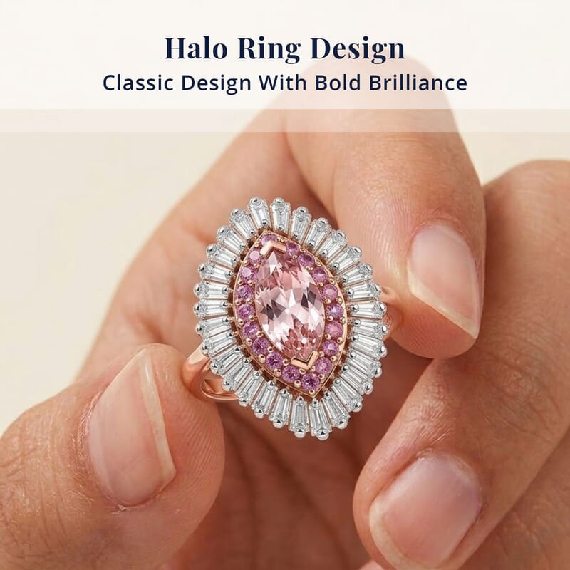 Doorbuster D'Joy Premium Pink Morganite and Multi Gemstone 2.35 ctw Rose Sunburst Ring in 18K Vermeil RG Over Sterling Silver (Size 6.0)