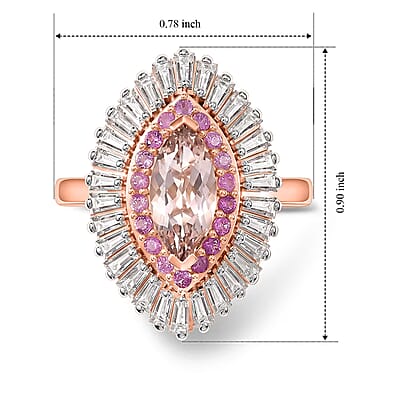 D'Joy Premium Pink Morganite and Multi Gemstone 2.35 ctw Rose Sunburst Ring in 18K Vermeil RG Over Sterling Silver (Size 6.0)