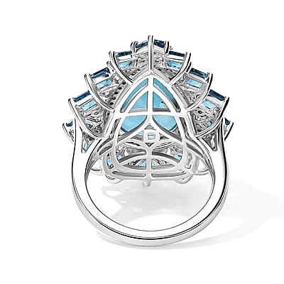 D'Joy AAA Larimar and Multi Gemstone 10.70 ctw Ring in Rhodium Over Sterling Silver (Size 6.0)