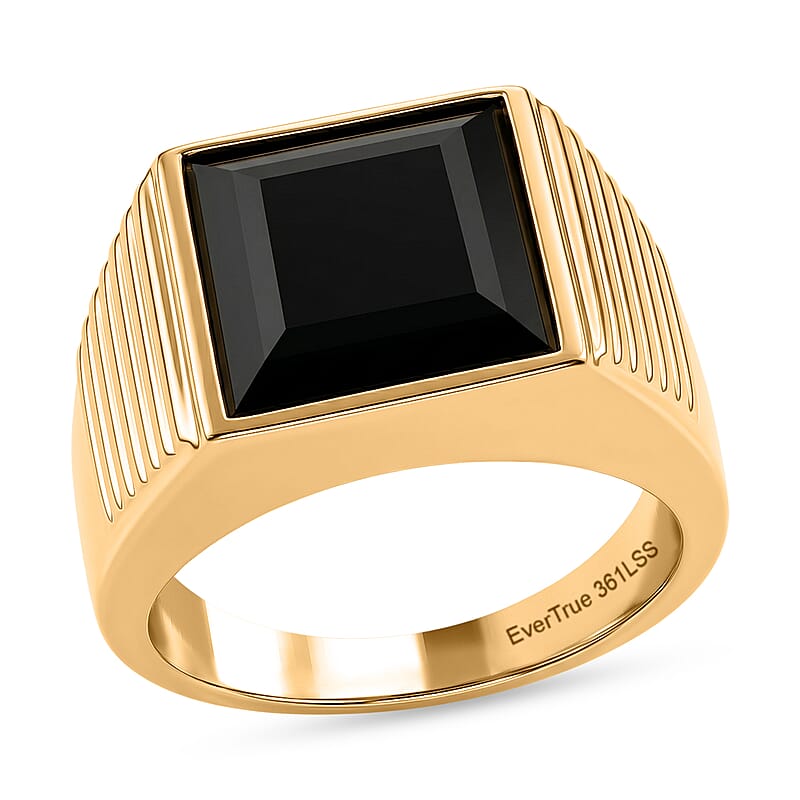 EverTrue Thai Black Spinel 9.90 ctw Men's Ring in ION Plated YG Stainless Steel (Size 9.0)