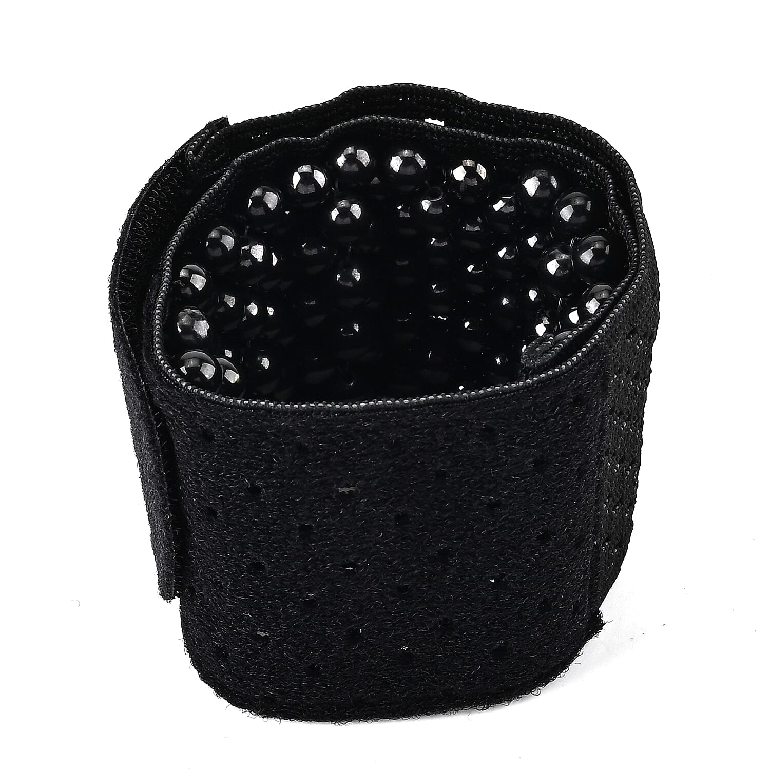 Shungite Beaded 200.00 ctw Black Wrap Polyester Stretch Bracelet