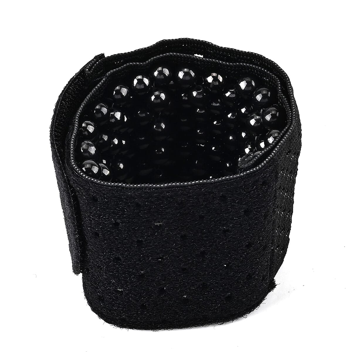 Shungite Beaded 200.00 ctw Black Wrap Polyester Stretch Bracelet image number 2