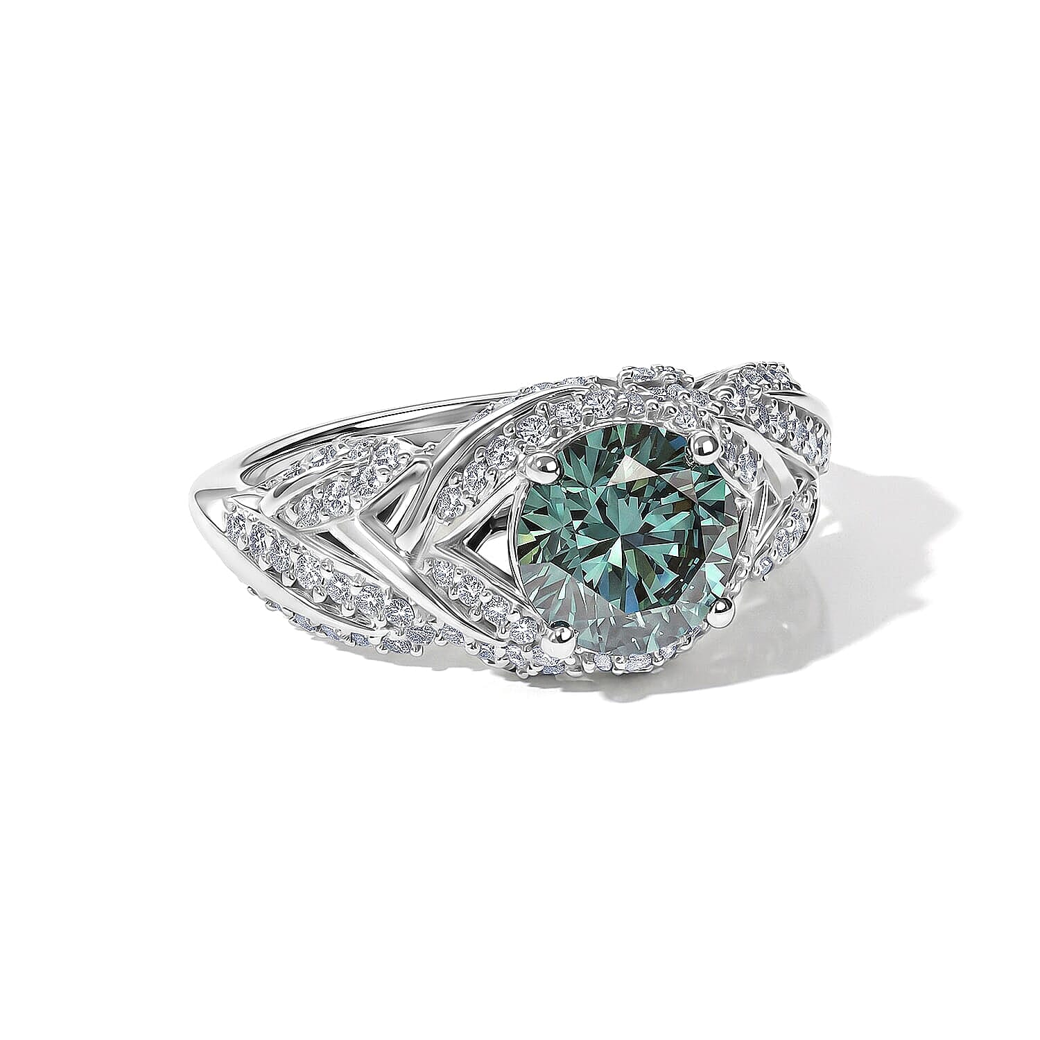 Luxuriant Lab Grown Blue Diamond (IR) and Lab Grown Diamond 2.50 ctw Ring in Rhodium Over Sterling Silver (Size 6.0)