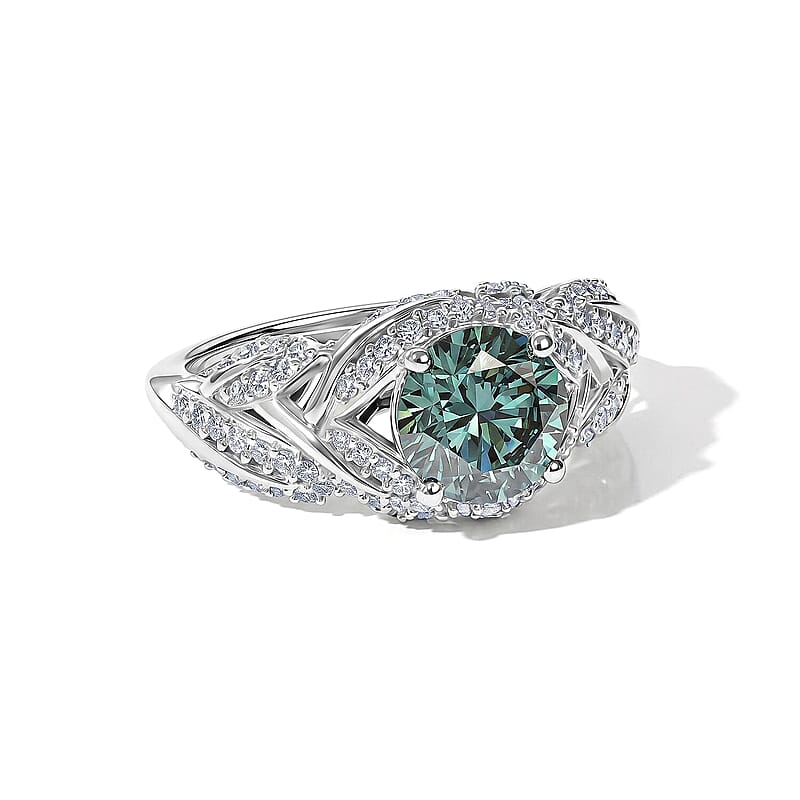 Luxuriant Lab Grown Blue Diamond (IR) and Lab Grown Diamond 2.50 ctw Ring in Rhodium Over Sterling Silver (Size 6.0)