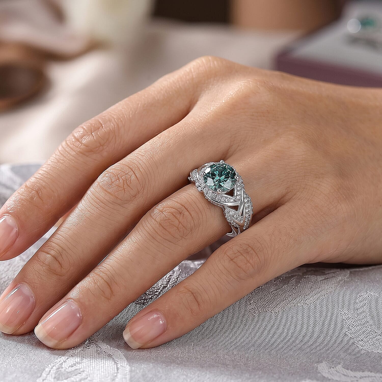 Luxuriant Lab Grown Blue Diamond (IR) and Lab Grown Diamond 2.50 ctw Ring in Rhodium Over Sterling Silver (Size 6.0)