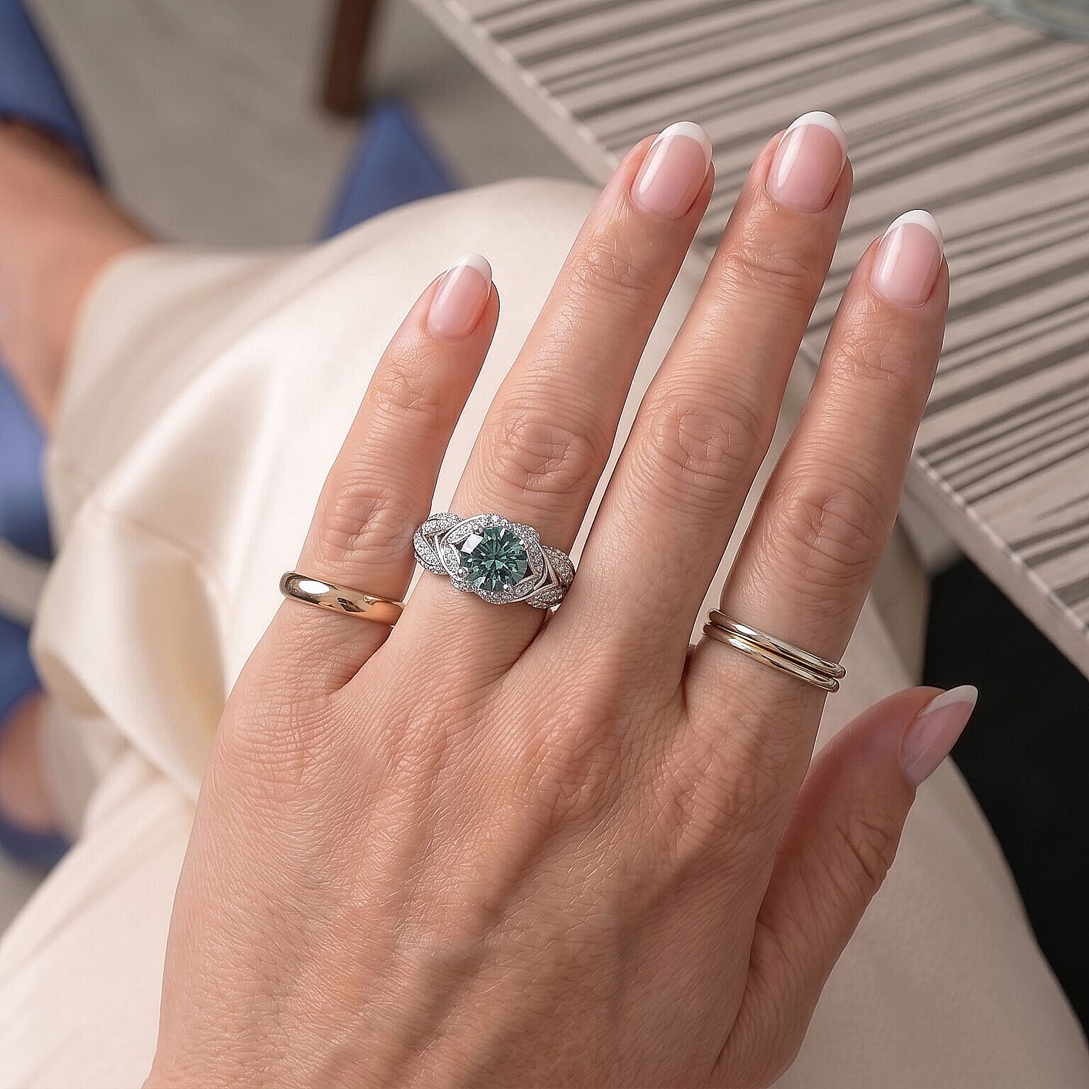 Luxuriant Lab Grown Blue Diamond (IR) and Lab Grown Diamond 2.50 ctw Ring in Rhodium Over Sterling Silver (Size 6.0)