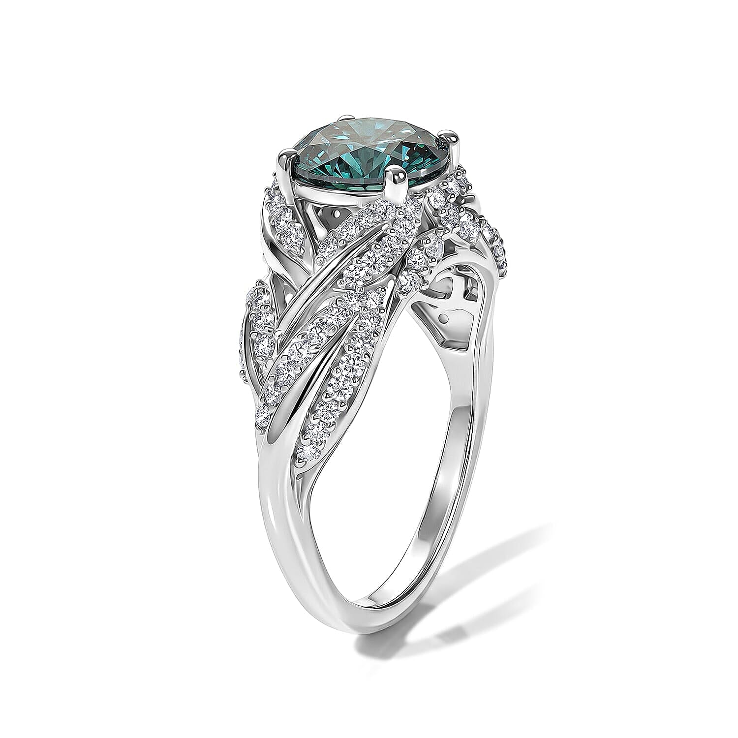 Luxuriant Lab Grown Blue Diamond (IR) and Lab Grown Diamond 2.50 ctw Ring in Rhodium Over Sterling Silver (Size 6.0)