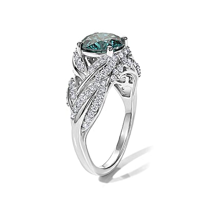 Luxuriant Lab Grown Blue Diamond (IR) and Lab Grown Diamond 2.50 ctw Ring in Rhodium Over Sterling Silver (Size 6.0)
