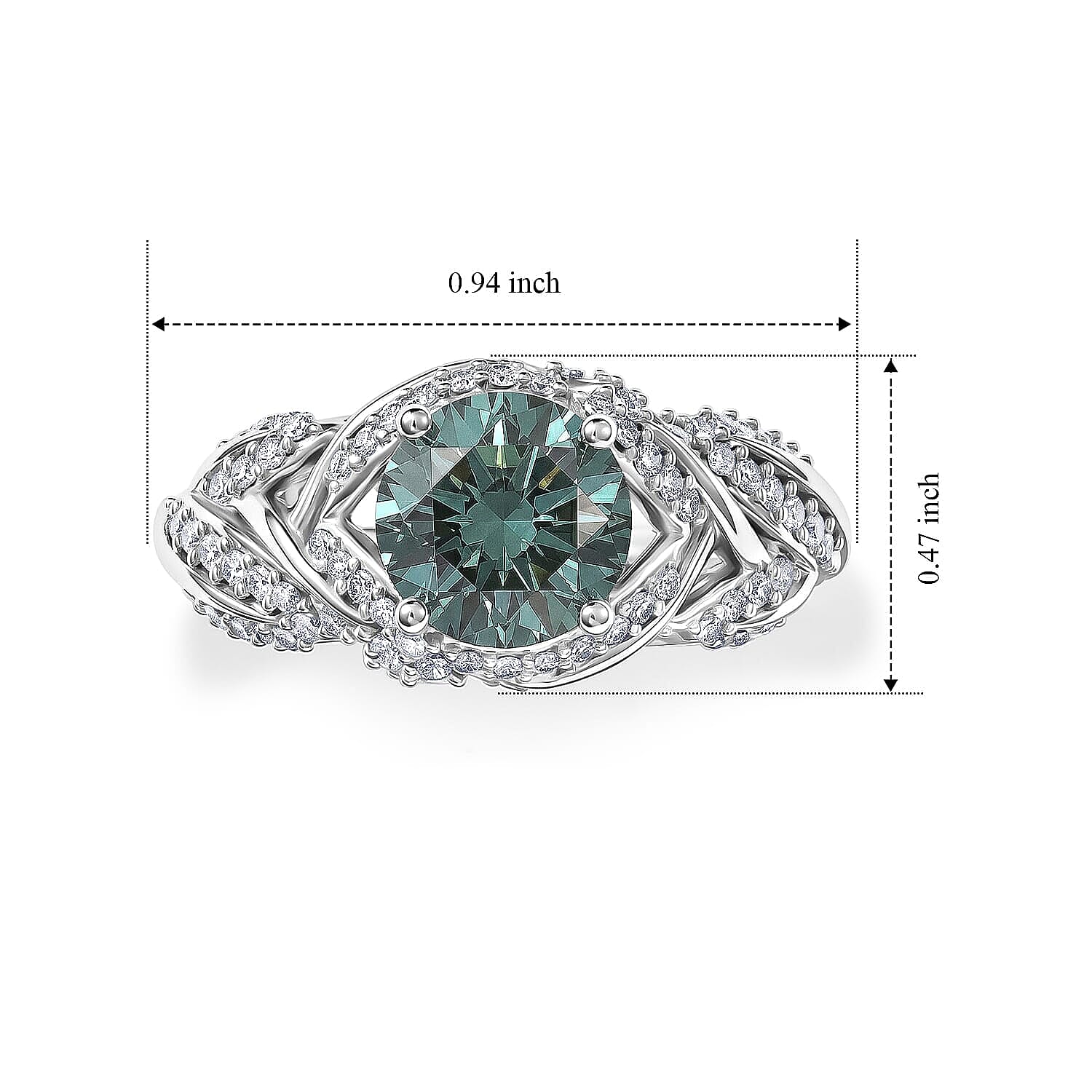 Luxuriant Lab Grown Blue Diamond (IR) and Lab Grown Diamond 2.50 ctw Ring in Rhodium Over Sterling Silver (Size 6.0)