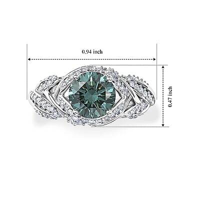 Luxuriant Lab Grown Blue Diamond (IR) and Lab Grown Diamond 2.50 ctw Ring in Rhodium Over Sterling Silver (Size 6.0)