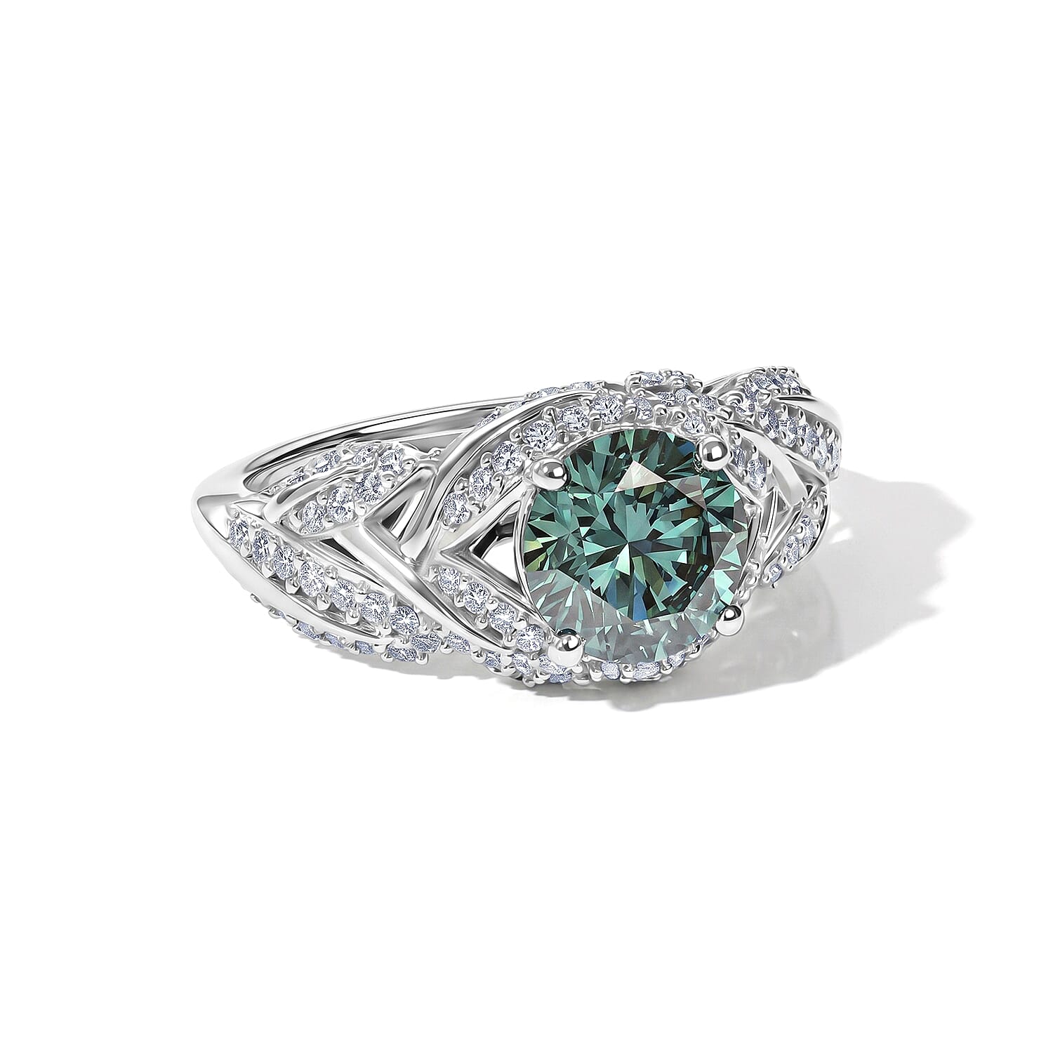 Luxuriant Lab Grown Blue Diamond (IR) and Lab Grown Diamond 2.50 ctw Ring in Rhodium Over Sterling Silver (Size 7.0)