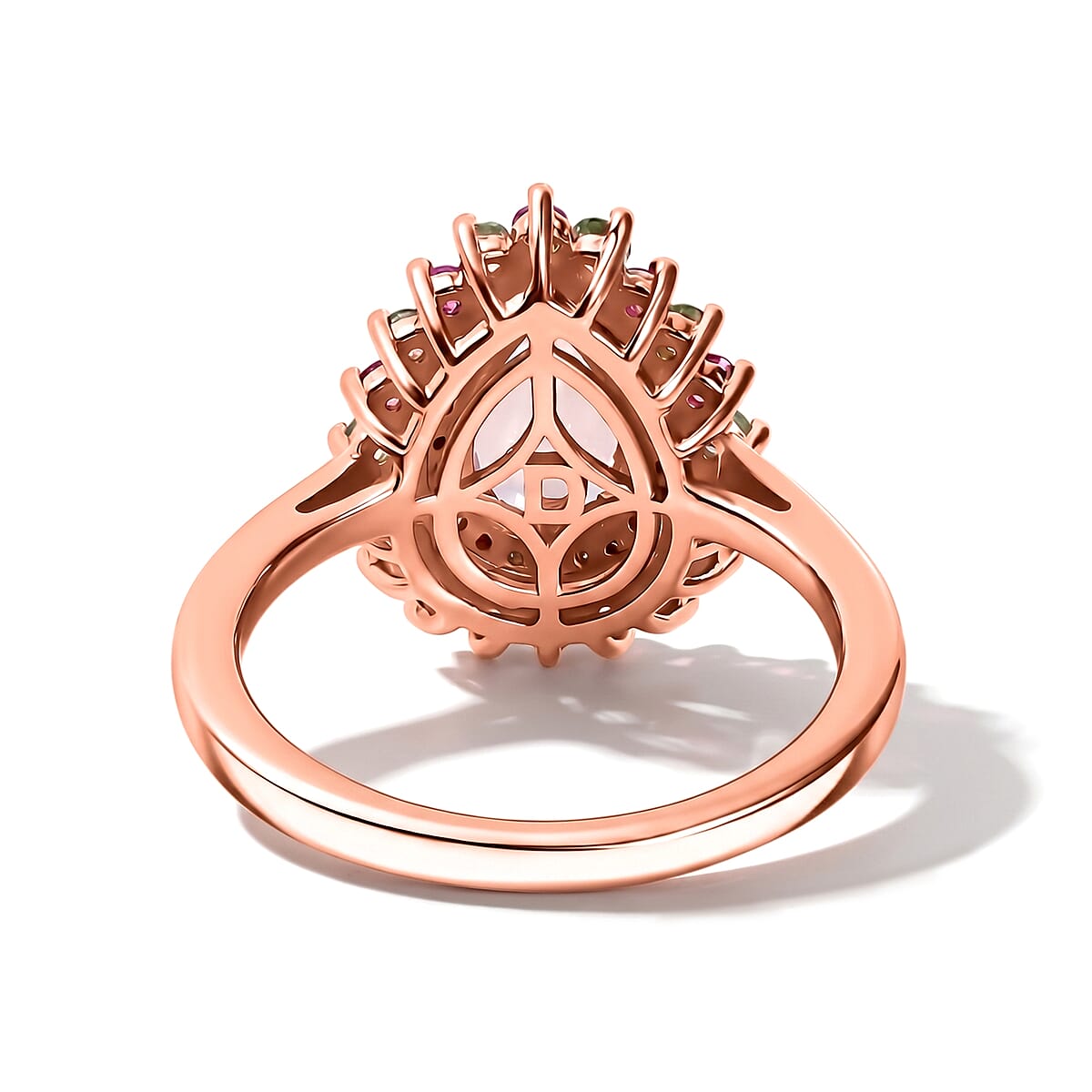 D'Joy Premium Pink Morganite and Multi Gemstone 1.85 ctw Blush Mist Floral Ring in 18K Vermeil RG Over Sterling Silver (Size 10.0) image number 4