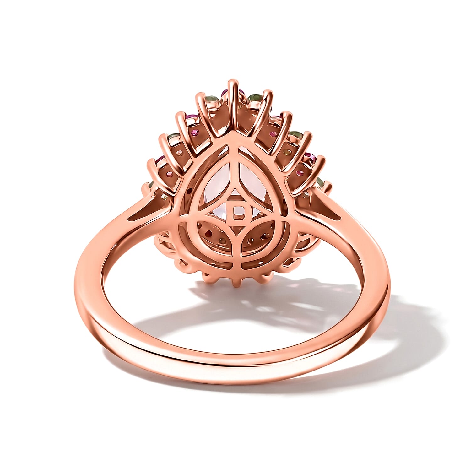 D'Joy Premium Pink Morganite and Multi Gemstone 1.85 ctw Blush Mist Floral Ring in 18K Vermeil RG Over Sterling Silver (Size 6.0)