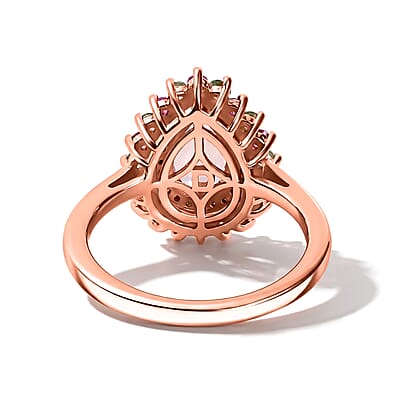 D'Joy Premium Pink Morganite and Multi Gemstone 1.85 ctw Blush Mist Floral Ring in 18K Vermeil RG Over Sterling Silver (Size 6.0)