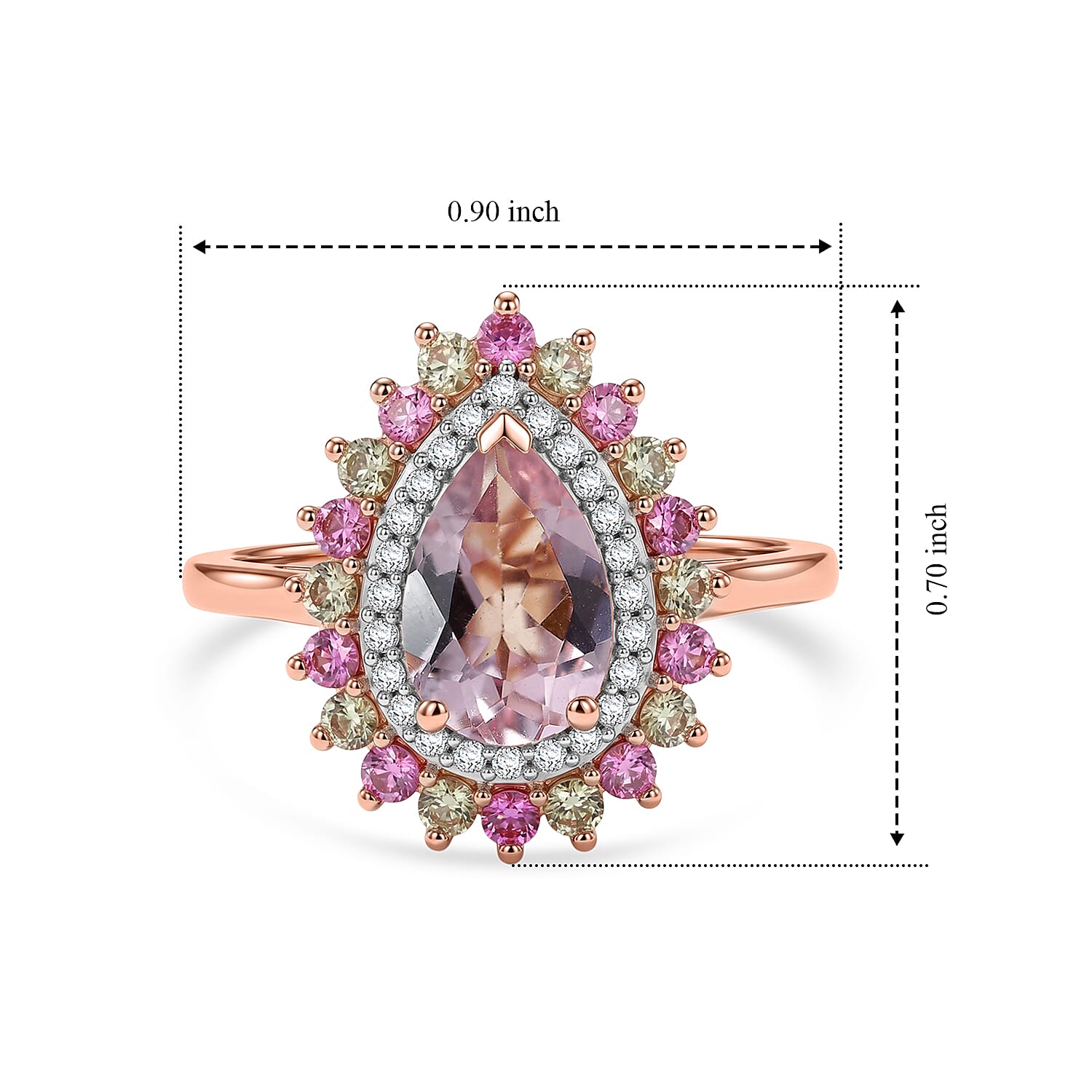 D'Joy Premium Pink Morganite and Multi Gemstone 1.85 ctw Blush Mist Floral Ring in 18K Vermeil RG Over Sterling Silver (Size 6.0)