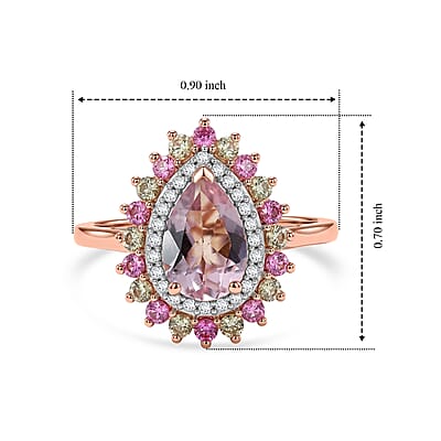 D'Joy Premium Pink Morganite and Multi Gemstone 1.85 ctw Blush Mist Floral Ring in 18K Vermeil RG Over Sterling Silver (Size 6.0)