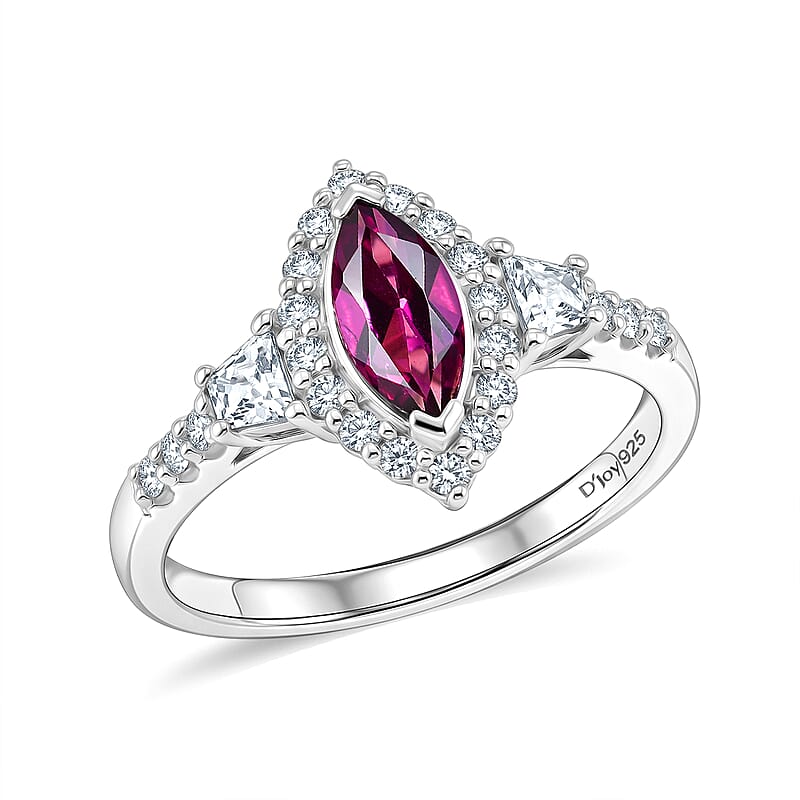 Certified and Appraised D'Joy Premium Radiant Ember Garnet and Moissanite 1.70 ctw Ring in Rhodium Over Sterling Silver (Size 6.0)
