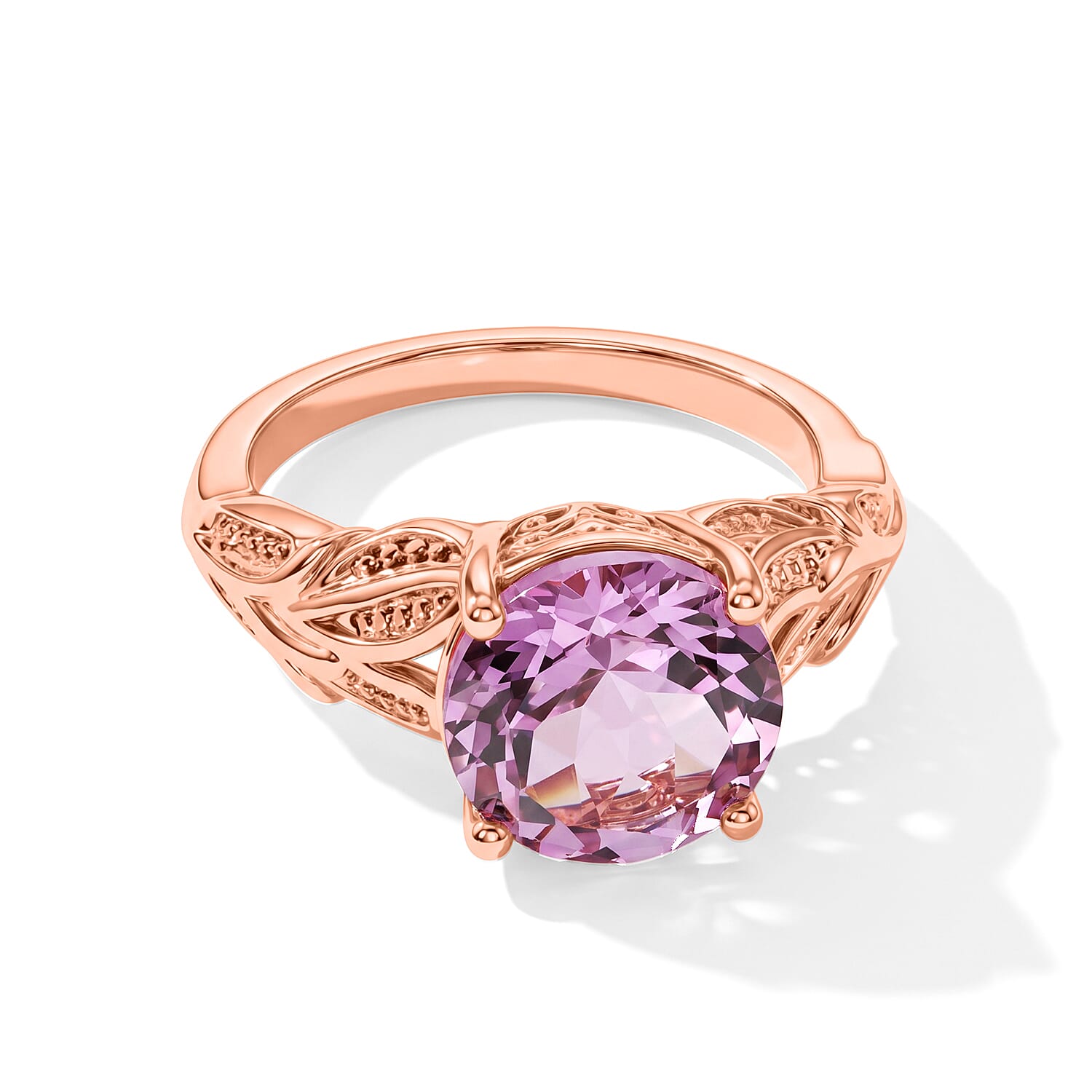 EverTrue Rose De France Amethyst 3.60 ctw Solitaire Ring in 18K RG Plated (Size 9.0)