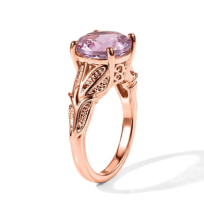 EverTrue Rose De France Amethyst 3.60 ctw Solitaire Ring in 18K RG Plated (Size 9.0)