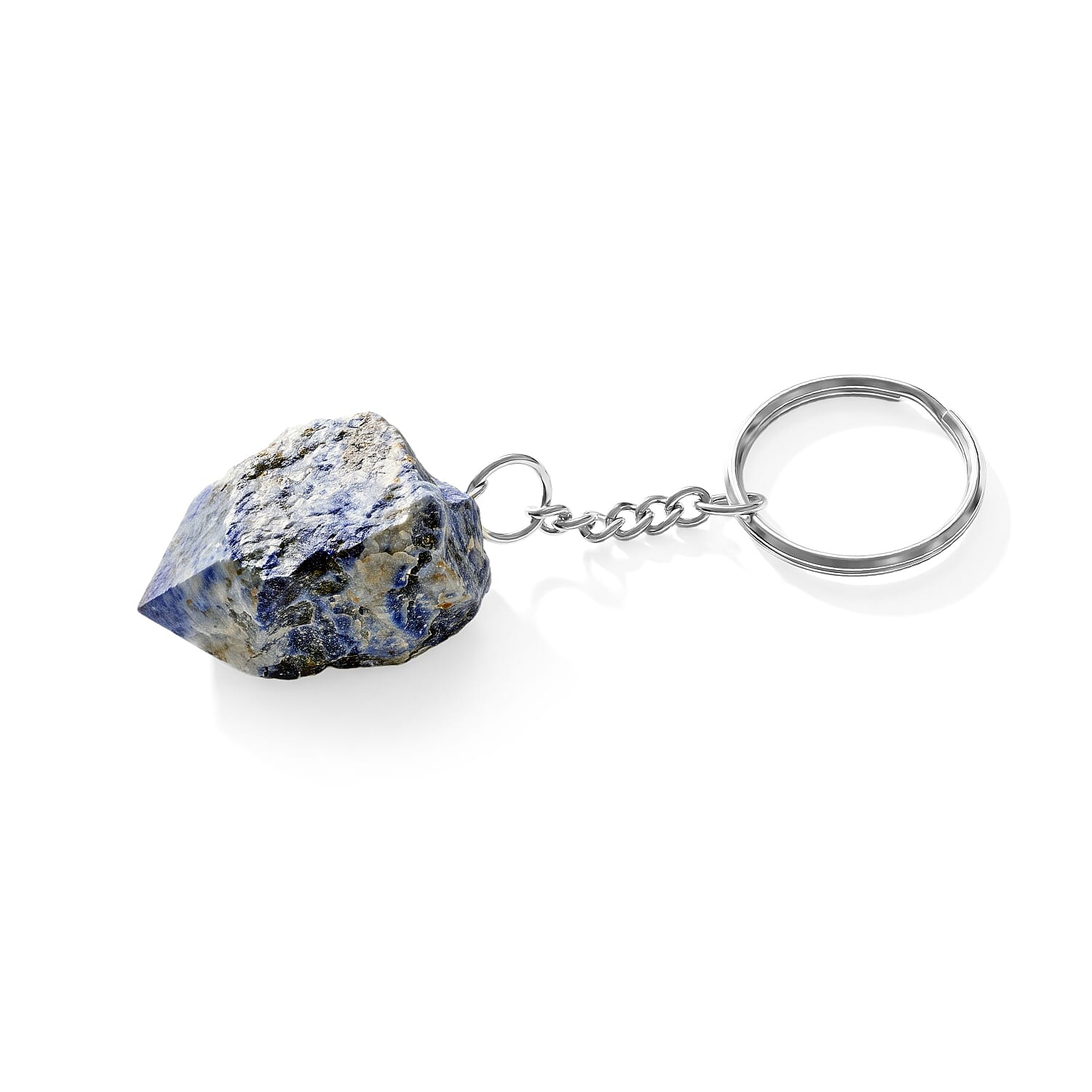 Sodalite 138.70 ctw Geode Keychain in Silvertone